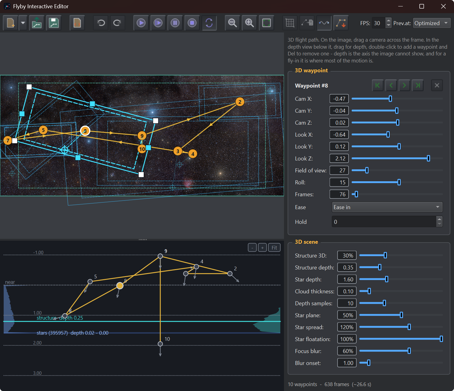 3D flight in the Flyby Editor